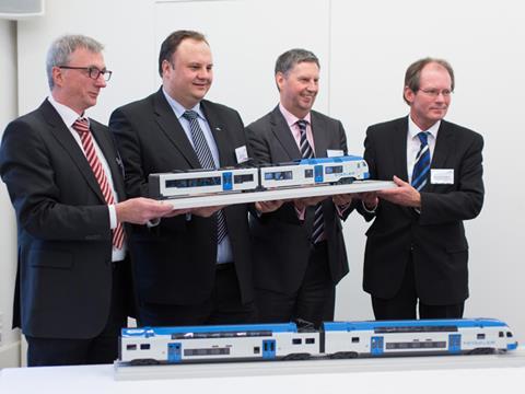 'The best way to get ahead of the competition in regional rail services is to use modern, comfortable trains', said LNVG Managing Director Hans-Joachim Menn (right).