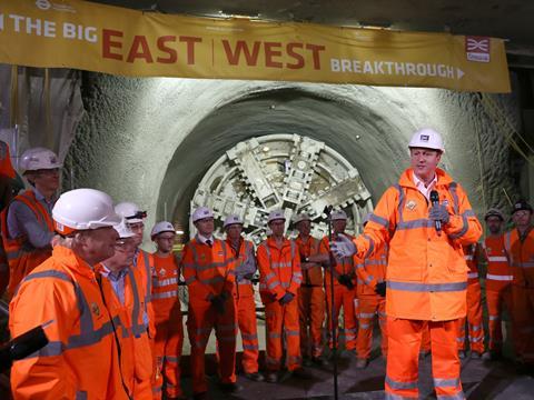 Prime Minister David Cameron marks the completion of tunnelling for the Crossrail project.