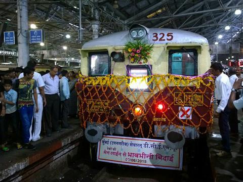 The final DC train was decorated to mark the conversion of the Mumbai network to AC electrification (Photo: Central Railway).
