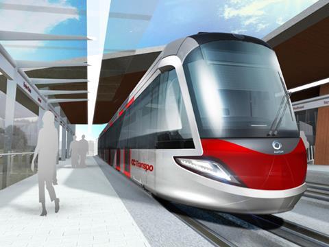 Impression of Alstom Citadis Spirit light rail vehicle for Ottawa's Confederation Line.