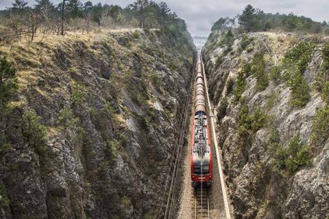 The existing single-track line from the port of Koper to the main line at Divača is 44·3 km long (Photo: www.drugitir.si).