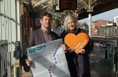 Go-op Alex Lawrie and Kate Whittle with map at Taunton station