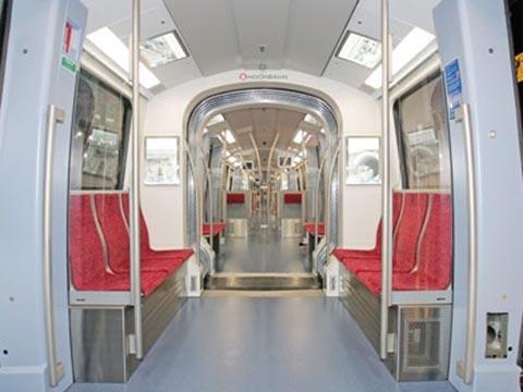 Interior of Hamburger Hochbahn DT5 train.