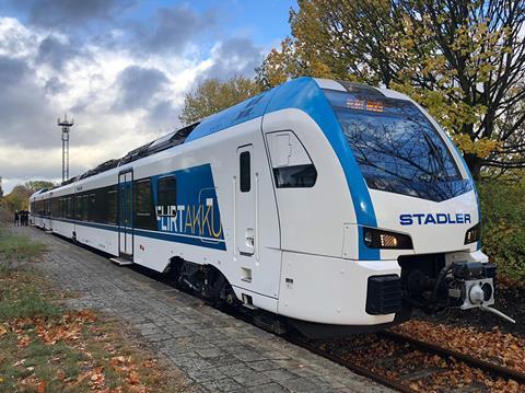 The Flirt Akku is a version of Stadler's Flirt family of electric multiple-units which is equipped with a battery to permit operation on non-electrified or partly-electrified routes.