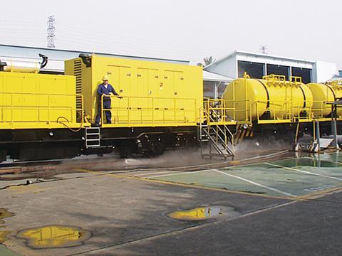 Train built by China Steel Corp to remove dirt from Taipei metro tunnels.