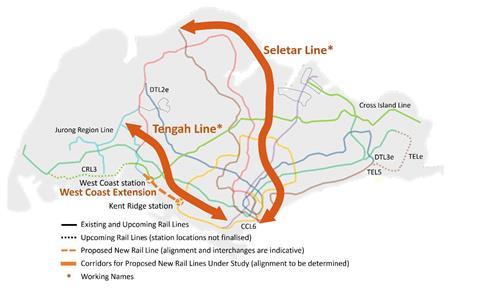 Schematic of Singapore’s Existing and Upcoming Rail Lines (not drawn to scale) (Image LTA)