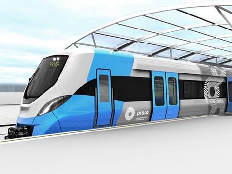 Impression of Alstom X'Trapolis Mega train for Passenger Rail Agency of South Africa.