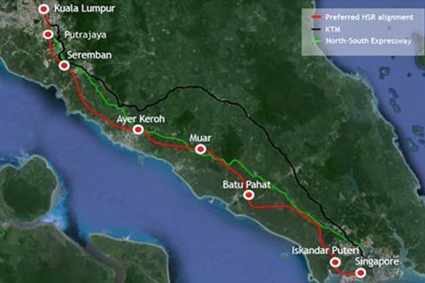 Kuala Lumpur – Singapore High Speed Rail project map.
