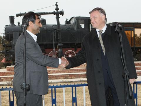 RZD President Vladimir Yakunin (right) joined senior officials from Iranian Railways and the Ministry of Transport to mark the start of electrification work.