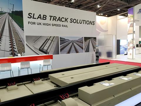 Tarmac and Max Bögl had a model of a ballastless trackform for high speed applications on their stand at Infrarail in London on April 12-14.