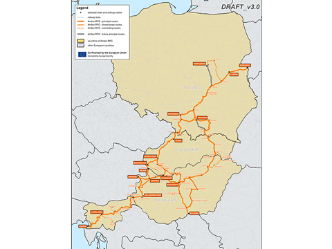 Map of the Amber Rail Freight Corridor.