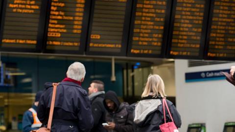 Birmingham New Street station concourse departure board