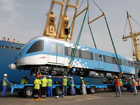 Delivery of Dubai metro train.