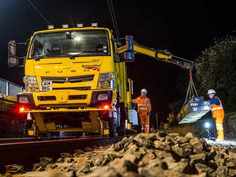 Network Rail has commissioned a fleet of 20 all-wheel drive FUSO Canter trucks adapted for road road-rail.