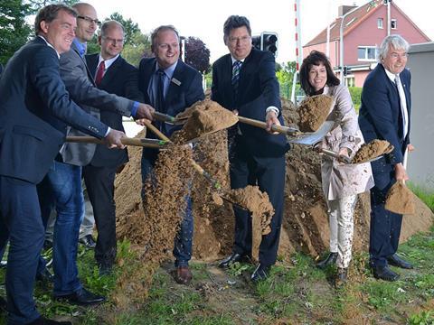 Schleswig-Holstein Transport Minister Reinhard Meyer attended a groundbreaking ceremony for the future Kiel-Ellerbek station.