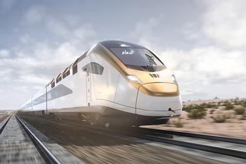 Saudi Arabia Railways Stadler inter-city train impression (Image Nose Design Experience)