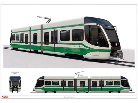Impression of CAF Type 9 light rail vehicle for Boston's Green Line.