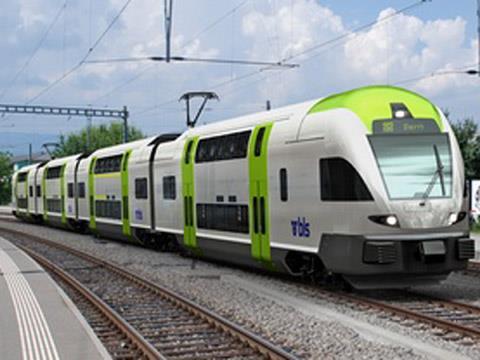 Impression of Stadler Rail double-deck train for BLS suburban services in Bern.