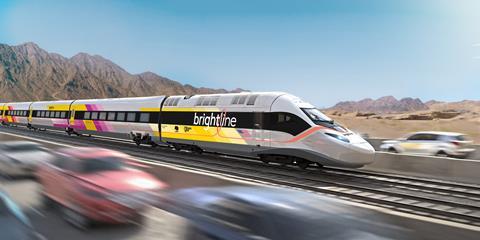 Brightline West branded train impression