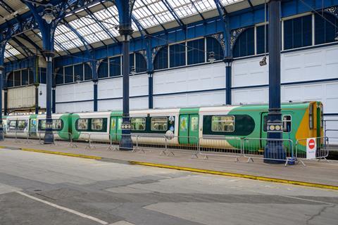 Class 313 EMU being used for Covid-19 testing of Southern and Thameslink staff at Brighton station