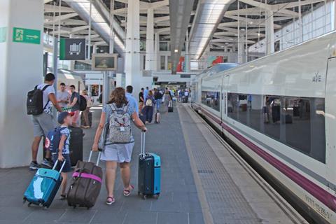 RENFE train and passengers at Valencia station