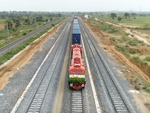 Indian Railways double-stack train on the Western DFC (Photo: DFCCIL)