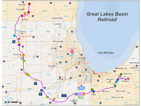Map of Great Lakes Basin Railroad proposal.