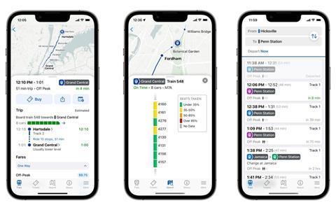 New York MTA combined commuter rail app screenshots