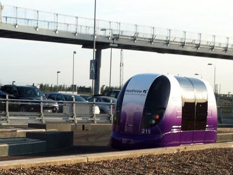 ULTra personal rapid transit pod car at London Heathrow airport.