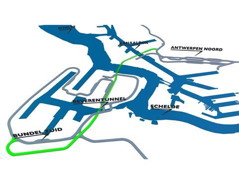 Map of the Liefkenshoek rail link in Antwerpen.