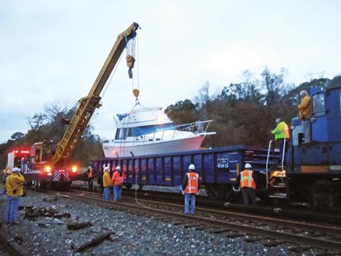 Removing a boat from Metro North Hudson's line.