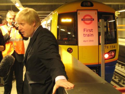 Mayor of London Boris Johnson and East London Line train.