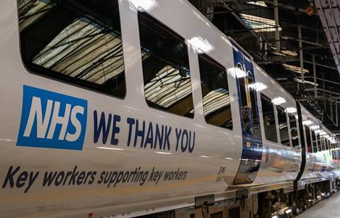 Northern train with NHS thank you message