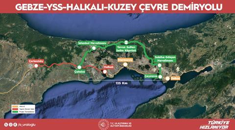 Gebze-Halkalı railway bypass map (Image Ministry of Transport & Infrastructure)