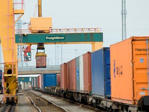 Intermodal freight train.