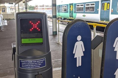 GTR Southern ticket gate and Class 455