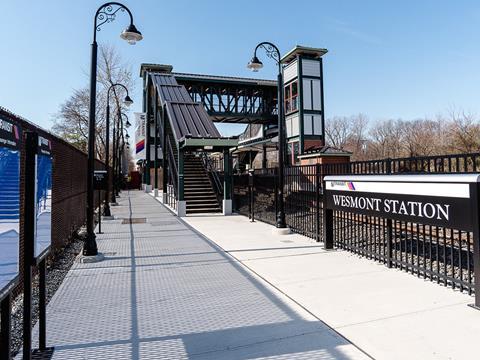 The station serves a regeneration zone on the site of a former aircraft engine factory. Passengers can reach midtown Manhattan by changing at Secaucus or taking PATH metro services from Hoboken.