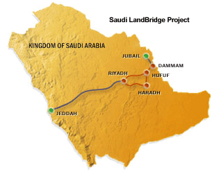 Map of the Saudi Landbridge railway project.