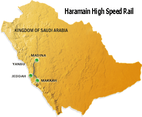 Map of Mecca - Madinah high speed rail project.